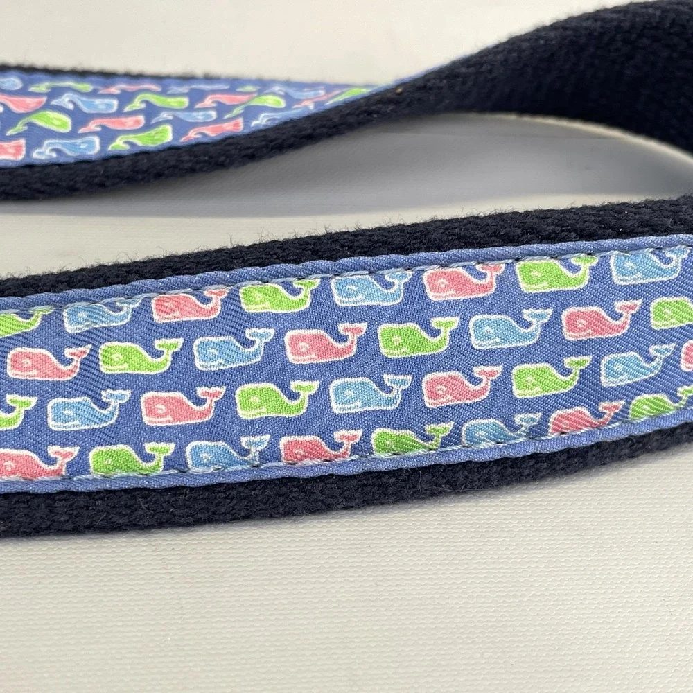 Vineyard Vines Ribbon Belt Kids Youth Size 24 Blue Whale Print Leather Brass USA